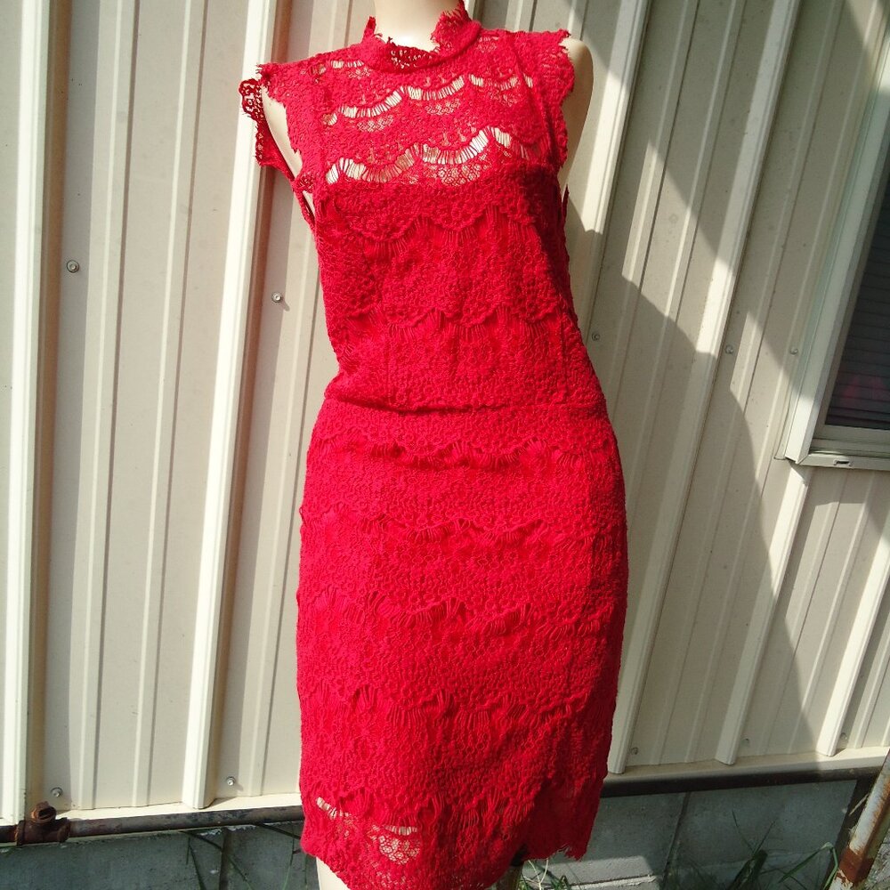 NWOT Red Lace Free People SEXY Pullover Dress M Hand Washable